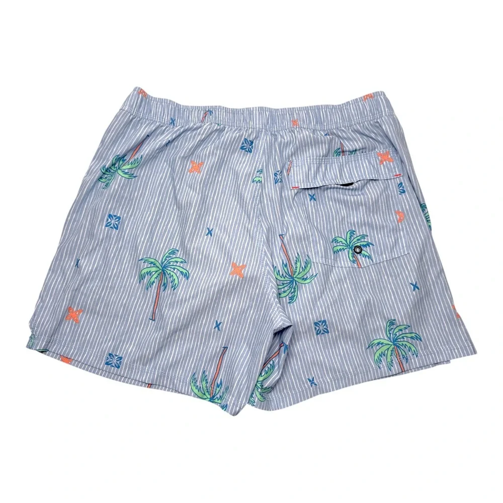 Saxx Swim Shorts Mens Large Blue Striped Oh Buoy 2N1 BallPark Pouch Palm Tree